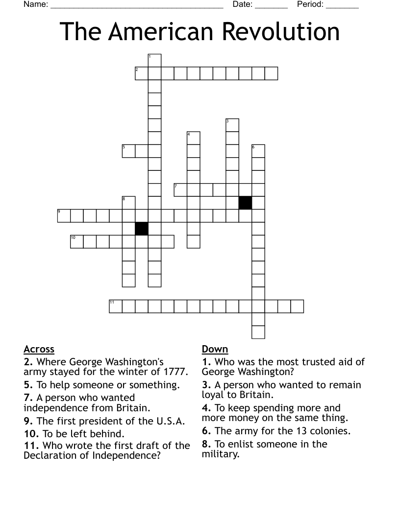  The American Revolution Crossword