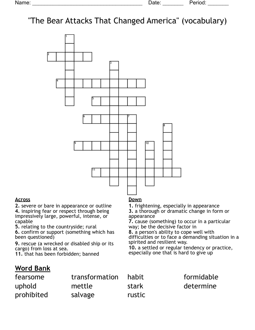  "The Bear Attacks That Changed America" (vocabulary) Crossword