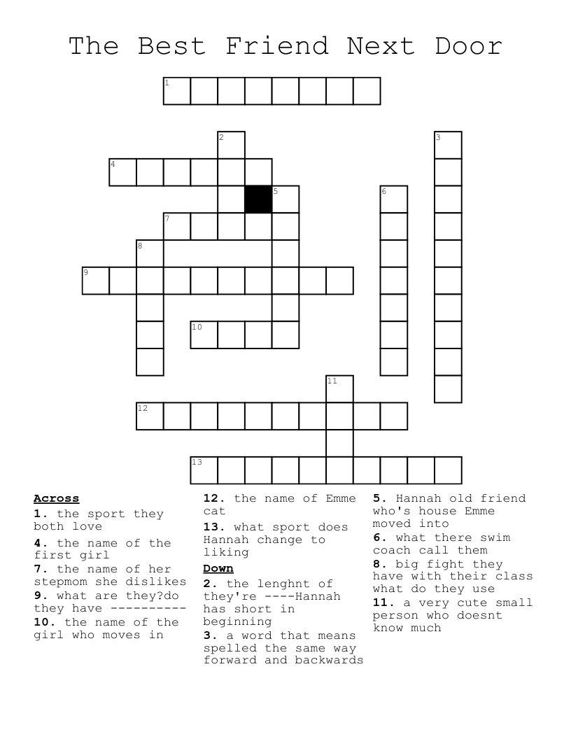  The Best Friend Next Door Crossword