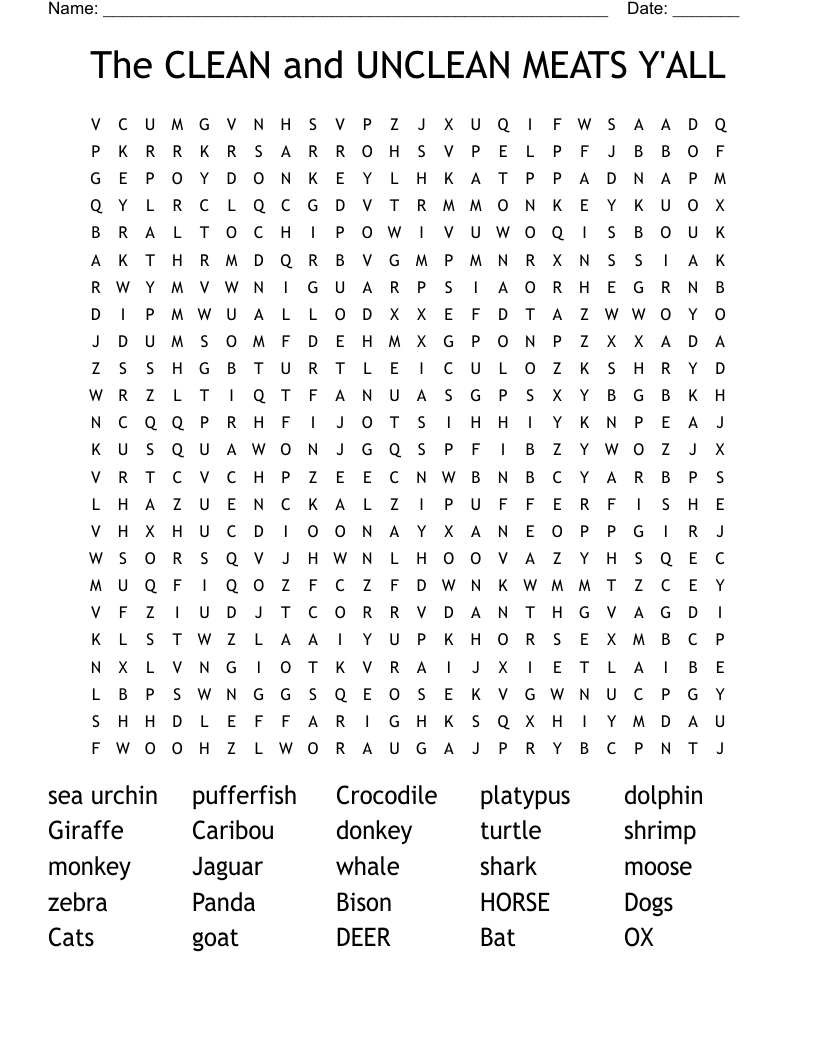 The CLEAN and UNCLEAN MEATS Y'ALL Word Search
