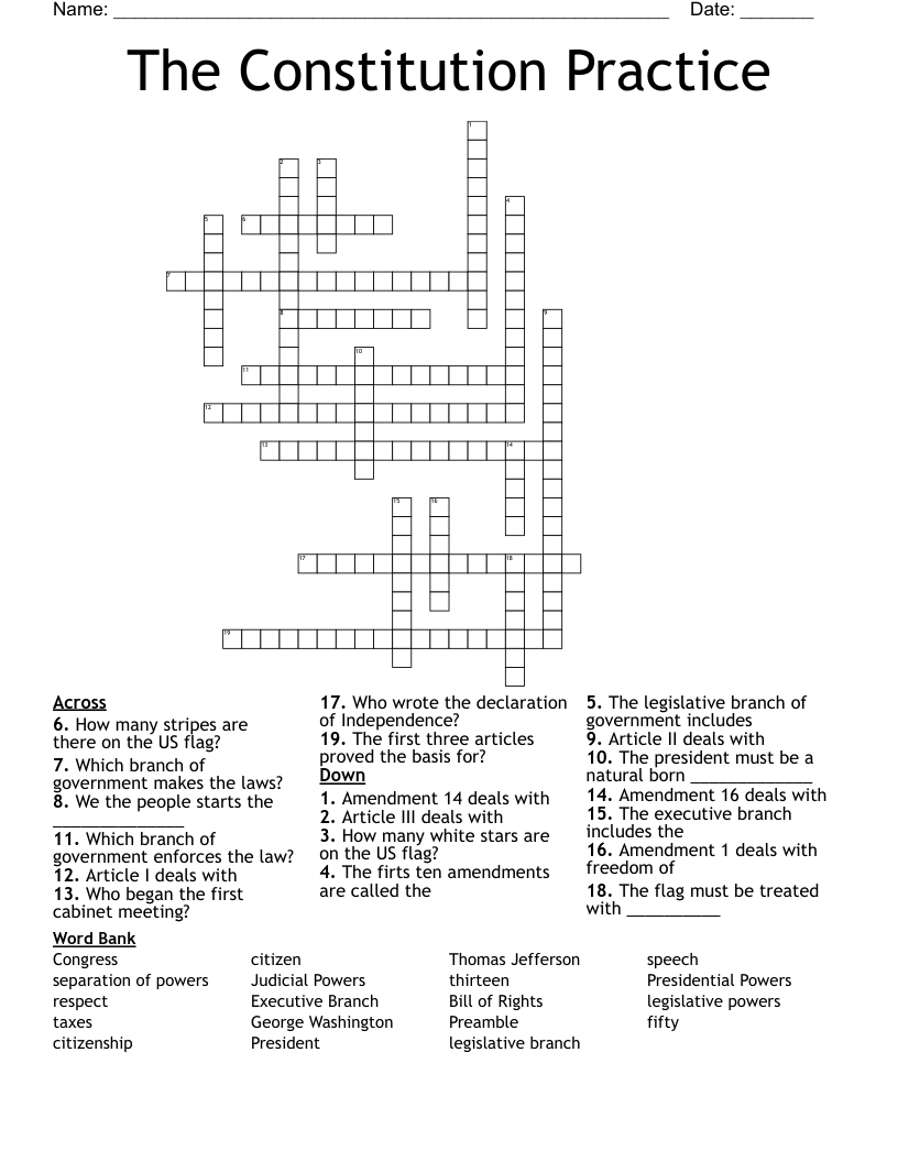  The Constitution Practice Crossword
