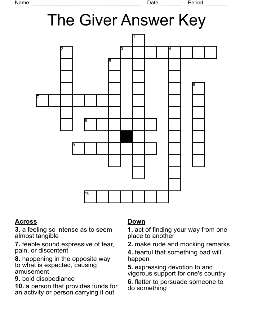  The Giver Answer Key Crossword