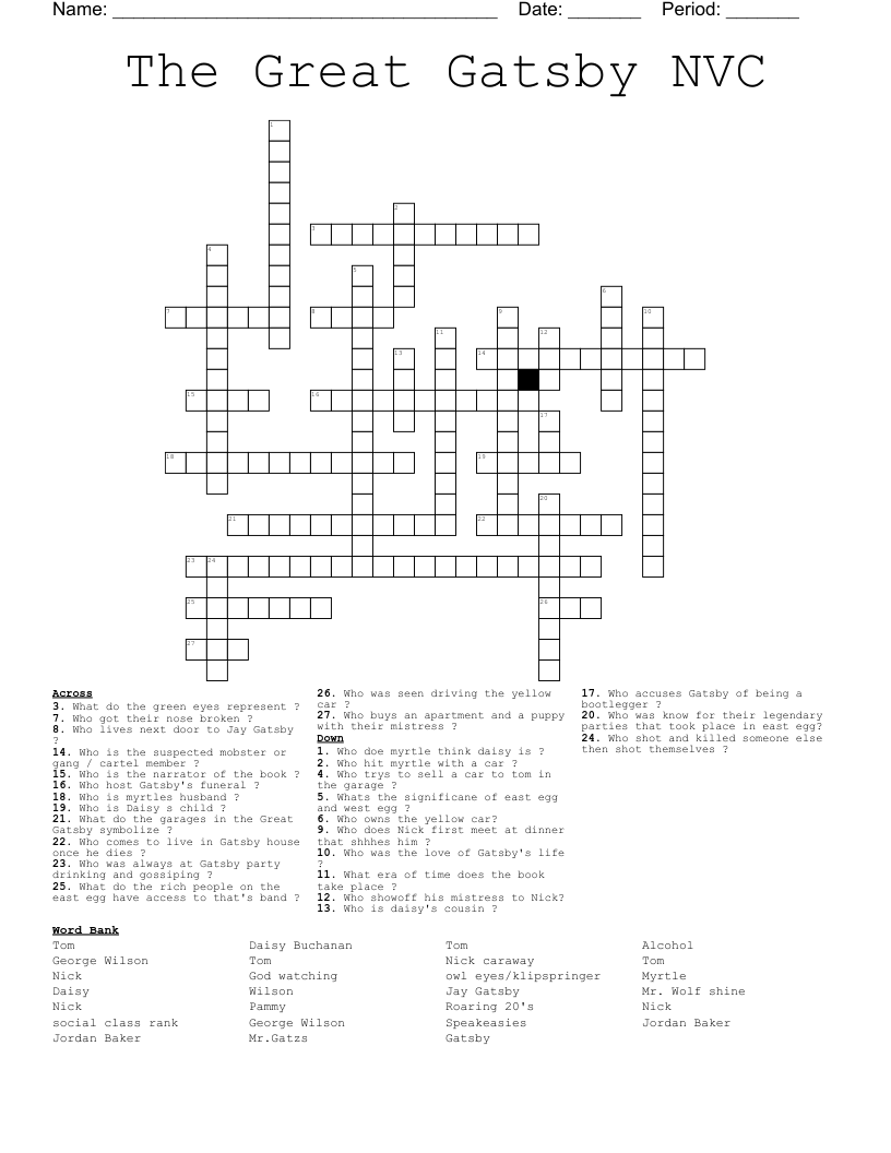  The Great Gatsby NVC  Crossword