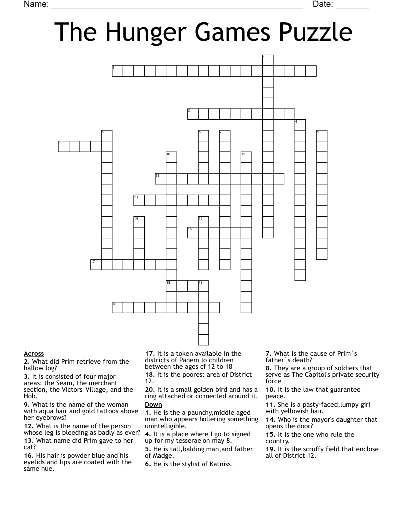  The Hunger Games Puzzle Crossword