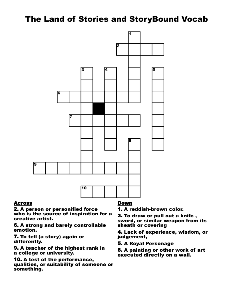  The Land of Stories and StoryBound Vocab Crossword