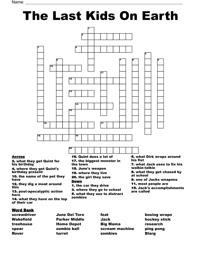  The Last Kids On Earth Crossword