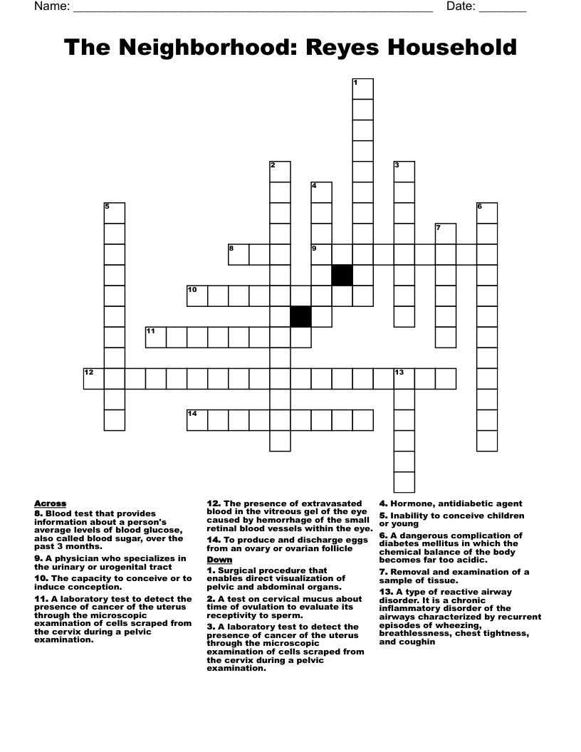  The Neighborhood: Reyes Household Crossword