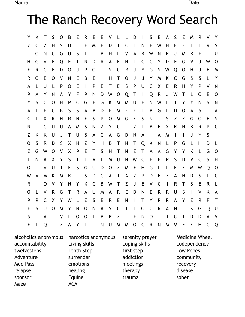  The Ranch Recovery Word Search