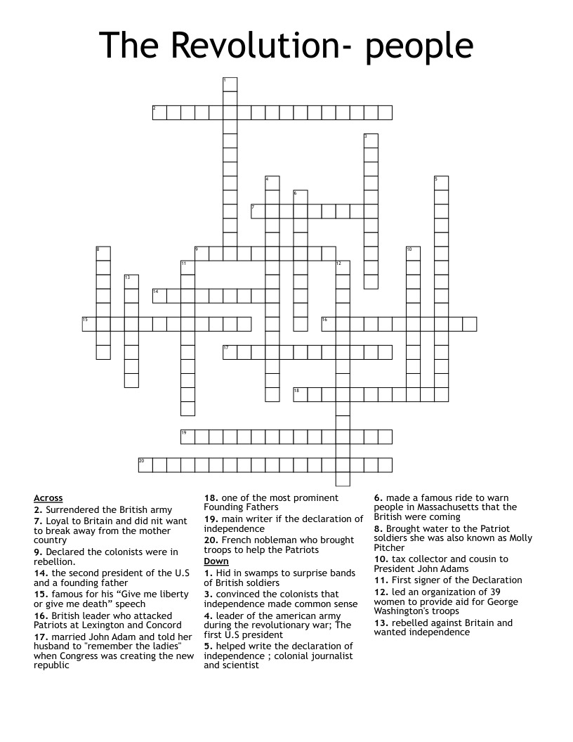  The Revolution- people Crossword