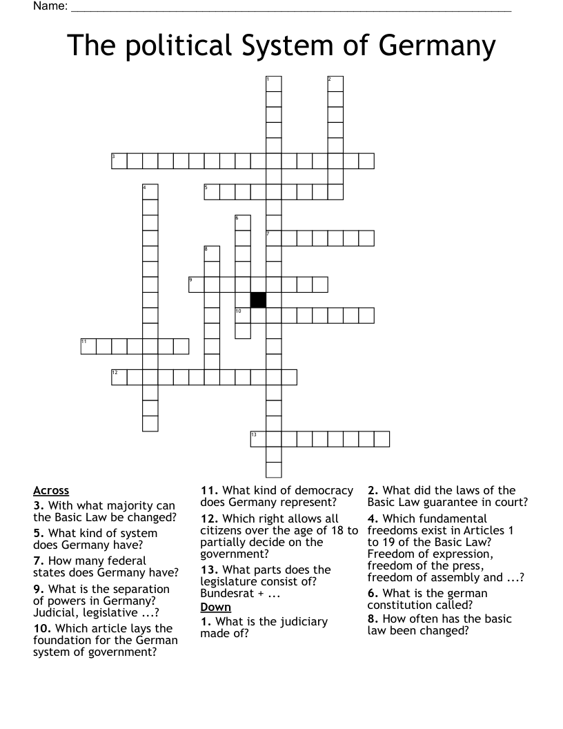 The political System of Germany  Crossword