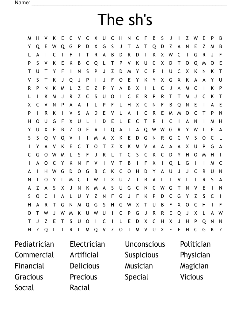  The sh's  Word Search