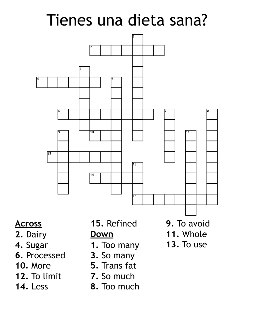  Tienes una dieta sana? Crossword