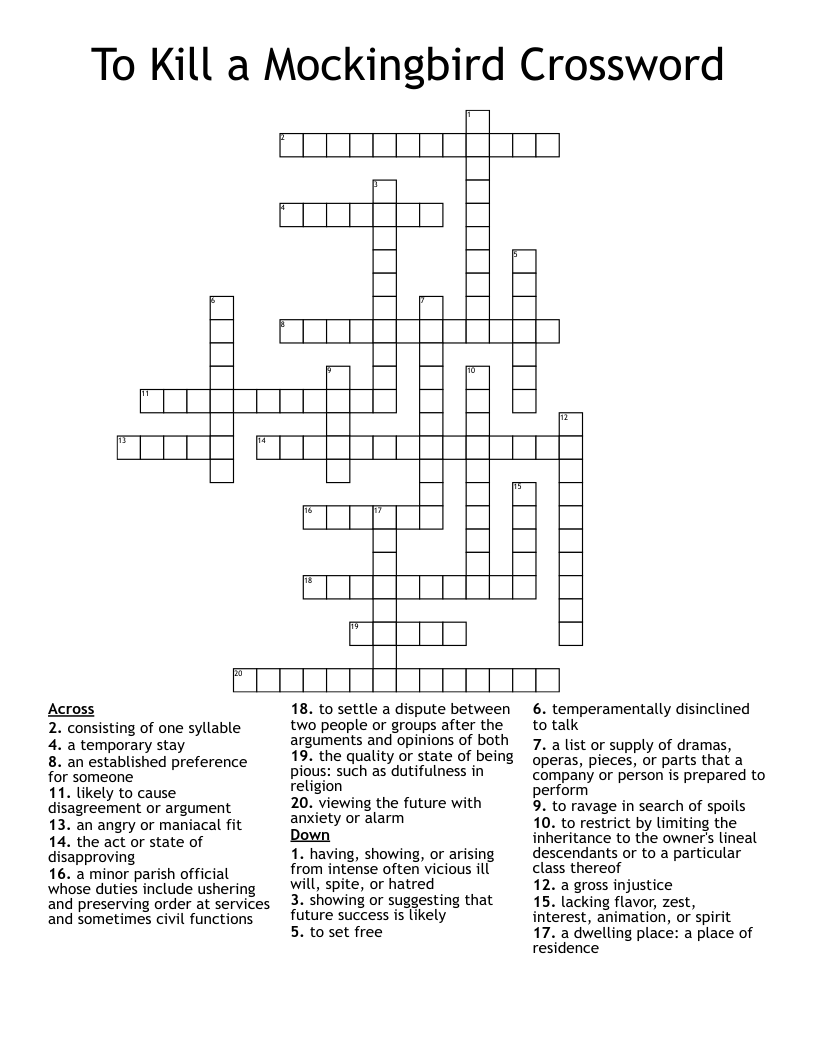  To Kill a Mockingbird Crossword