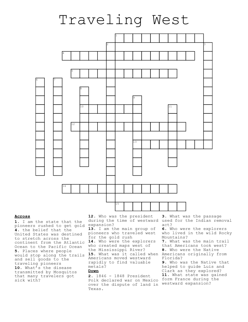  Traveling West Crossword