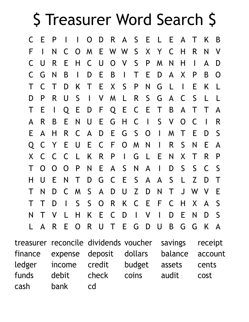 $ Treasurer Word Search $