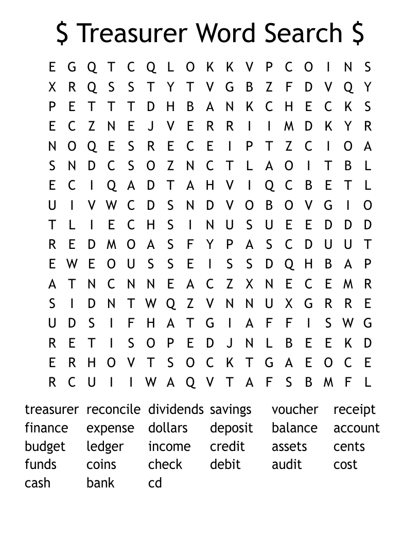$ Treasurer Word Search $