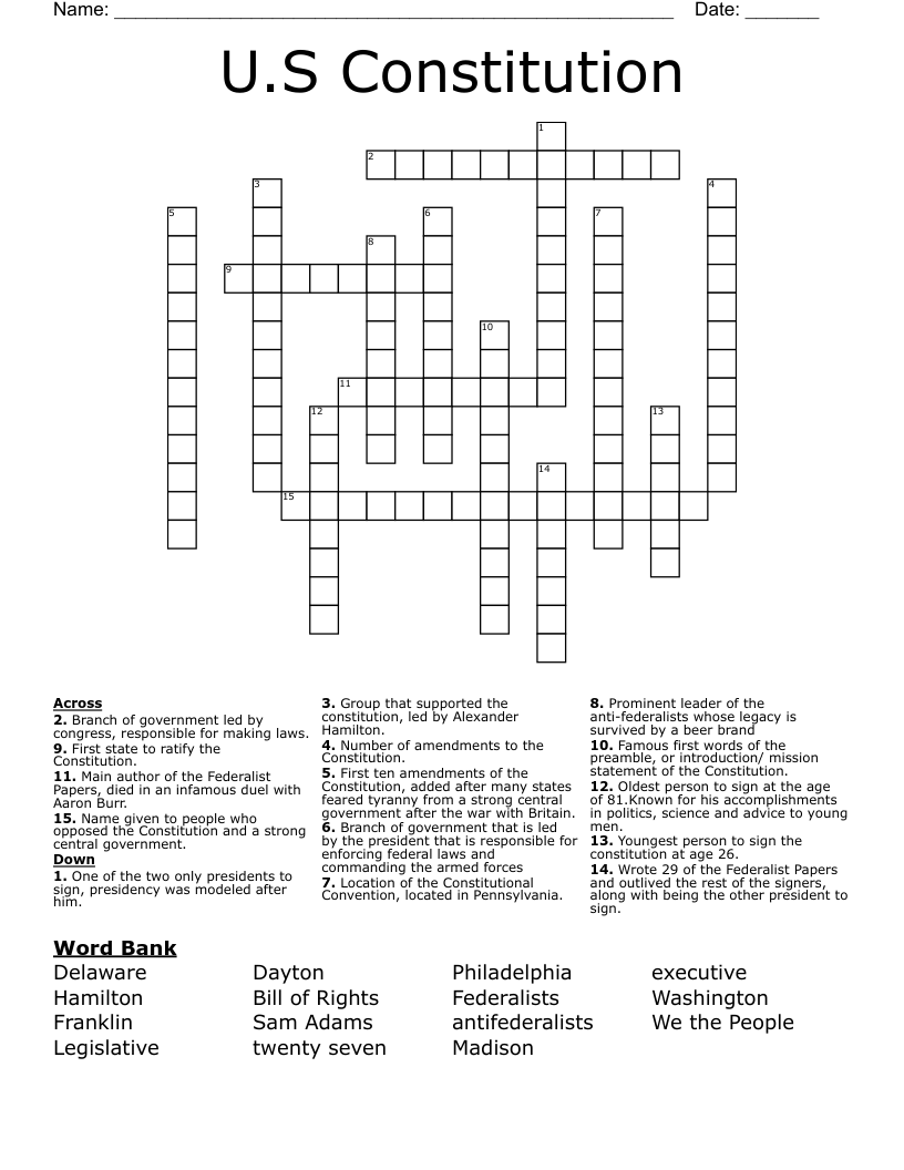  U.S  Constitution Crossword