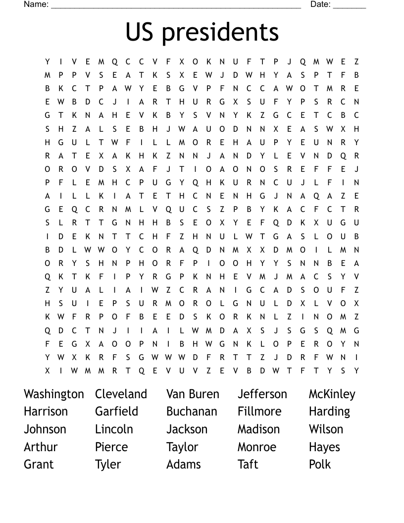  US presidents  Word Search