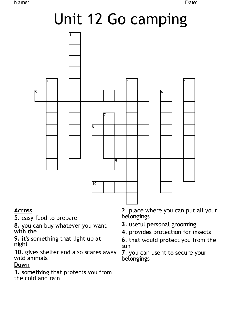  Unit 12 Go camping Crossword