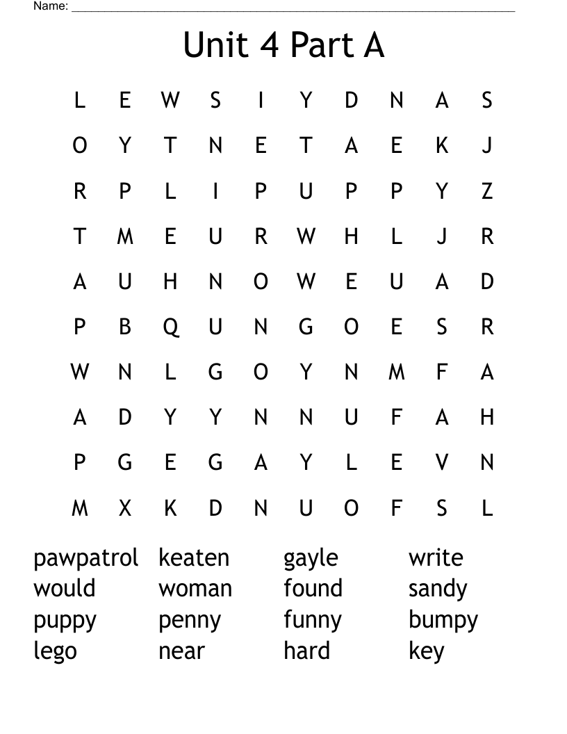  Unit 4 Part A Word Search