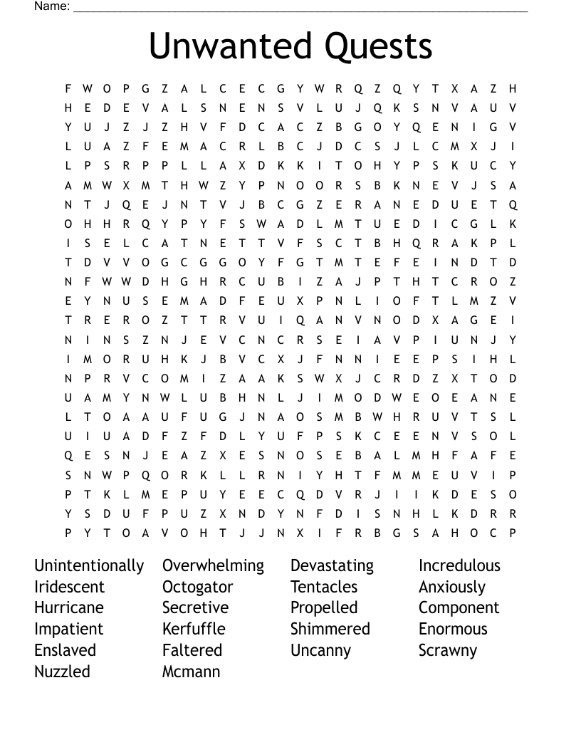  Unwanted Quests Word Search