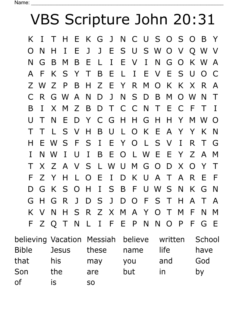  VBS Scripture  John 20:31 Word Search