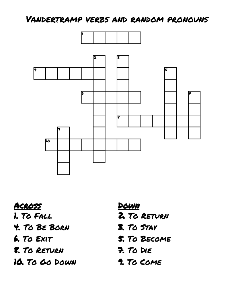  Vandertramp verbs and random pronouns Crossword