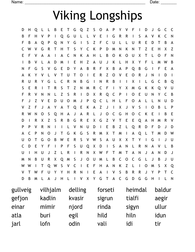  Viking Longships Word Search