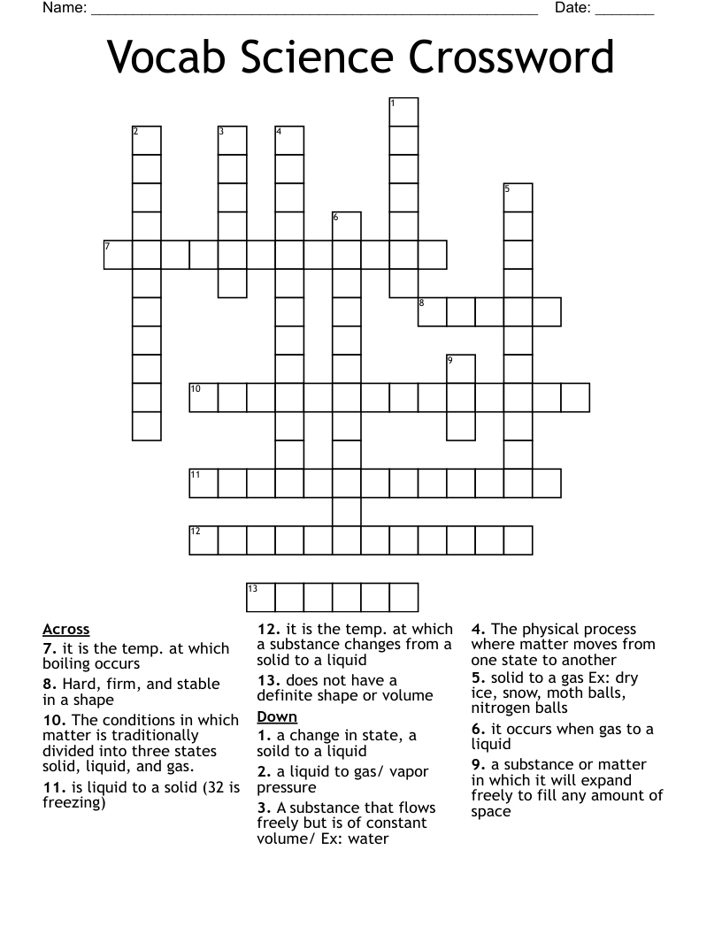  Vocab Science Crossword