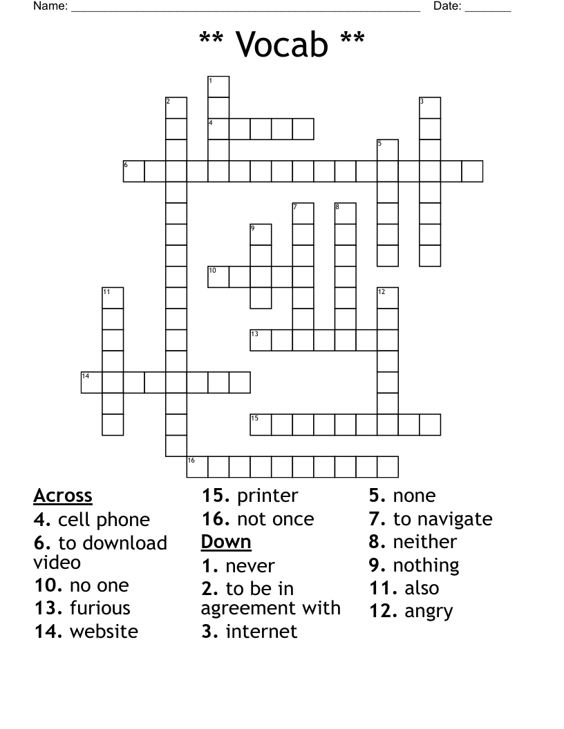 ** Vocab ** Crossword