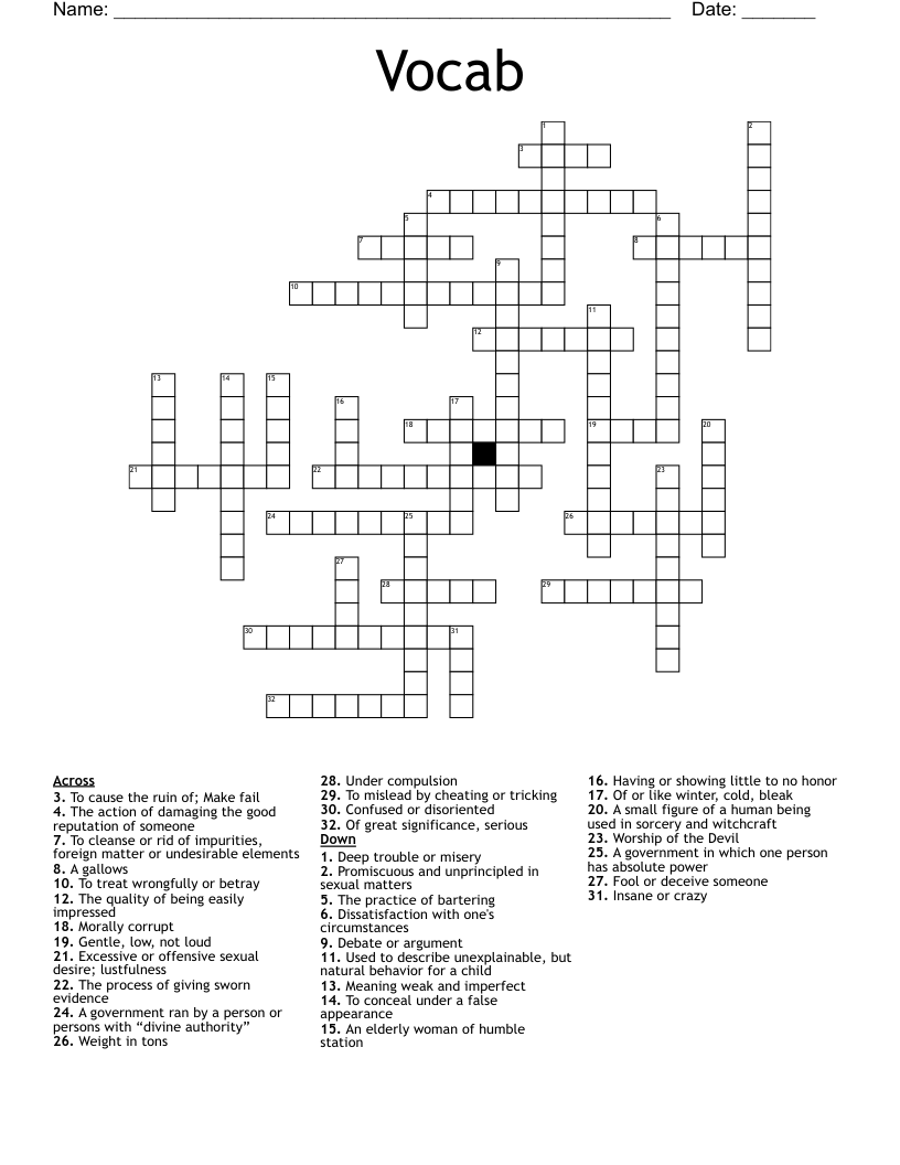  Vocab  Crossword