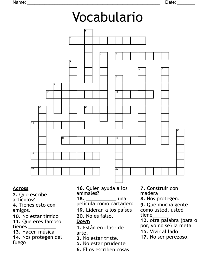  Vocabulario Crossword