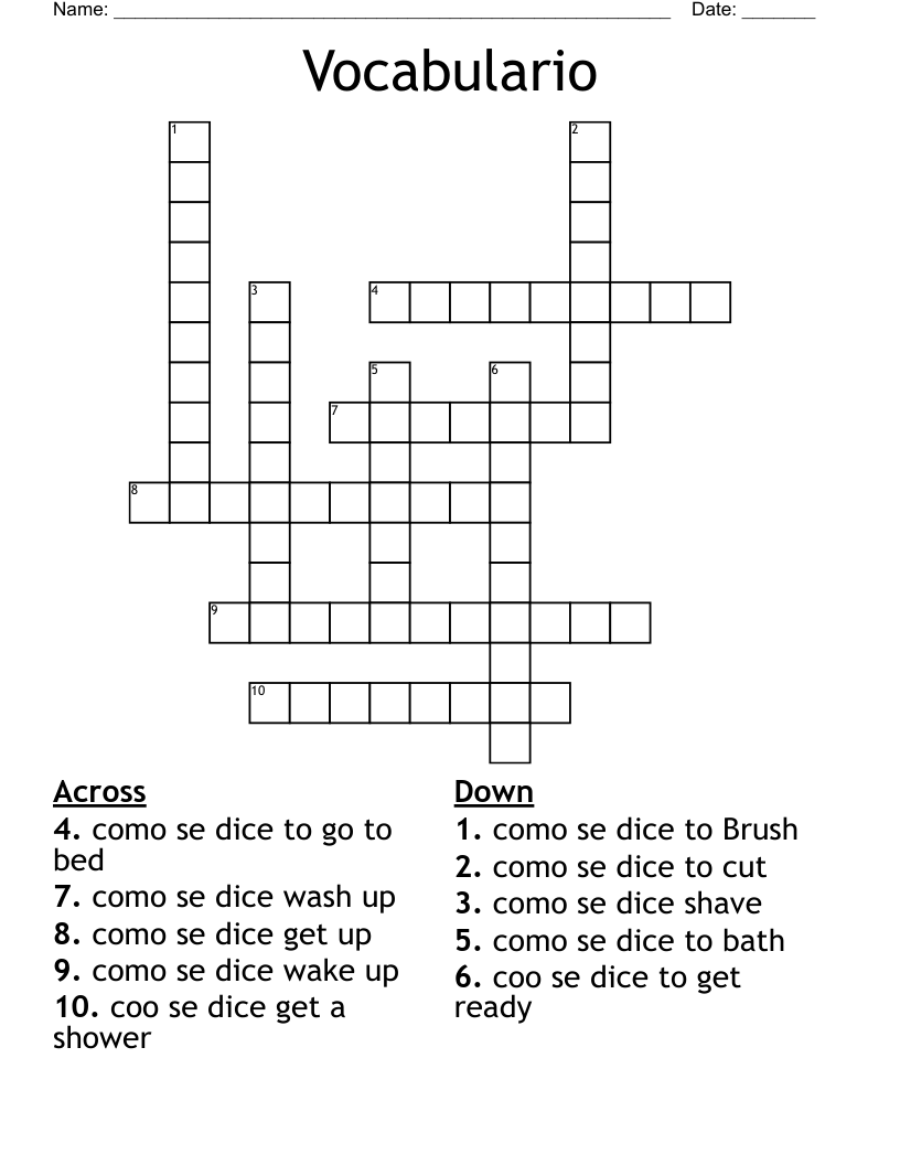  Vocabulario Crossword