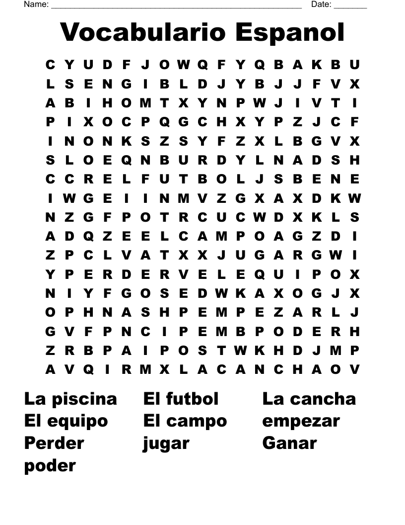  Vocabulario Espanol  Word Search