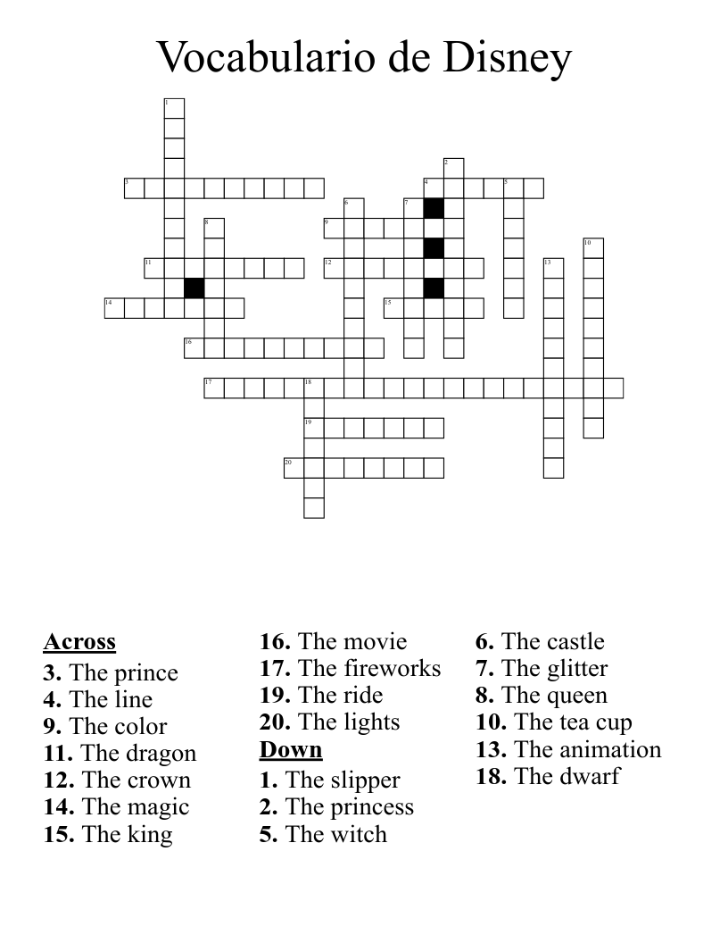  Vocabulario de Disney Crossword