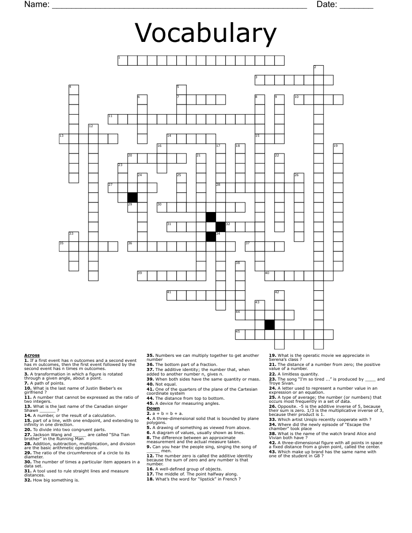  Vocabulary Crossword