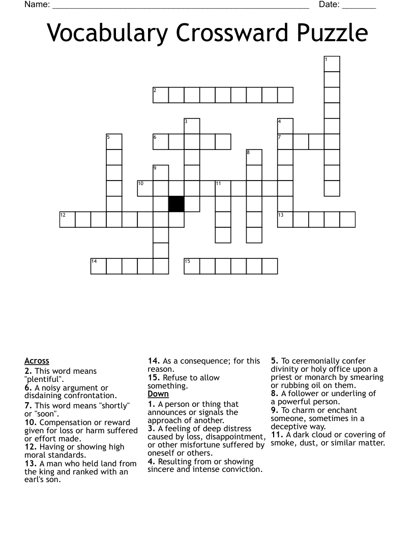  Vocabulary Crossward Puzzle Crossword