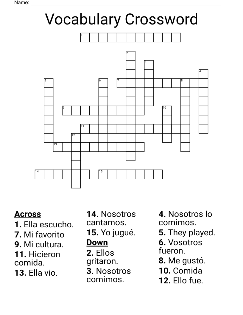  Vocabulary Crossword