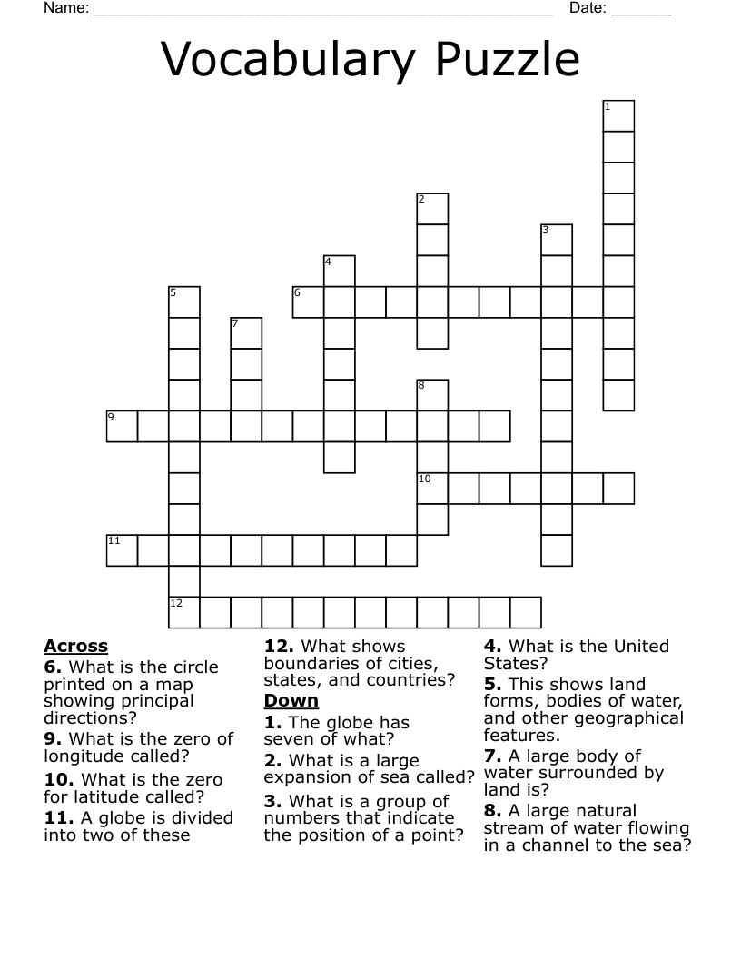  Vocabulary Puzzle Crossword