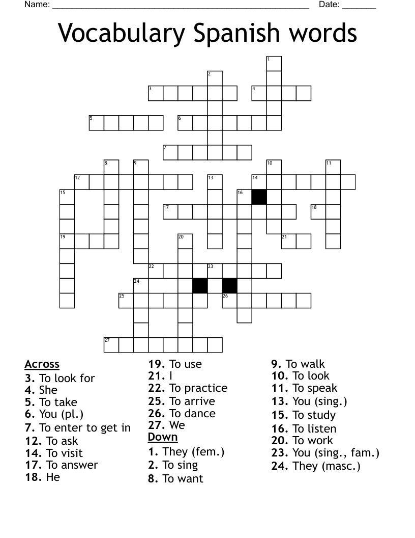  Vocabulary Spanish words  Crossword