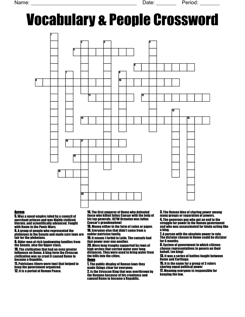  Vocabulary & People Crossword