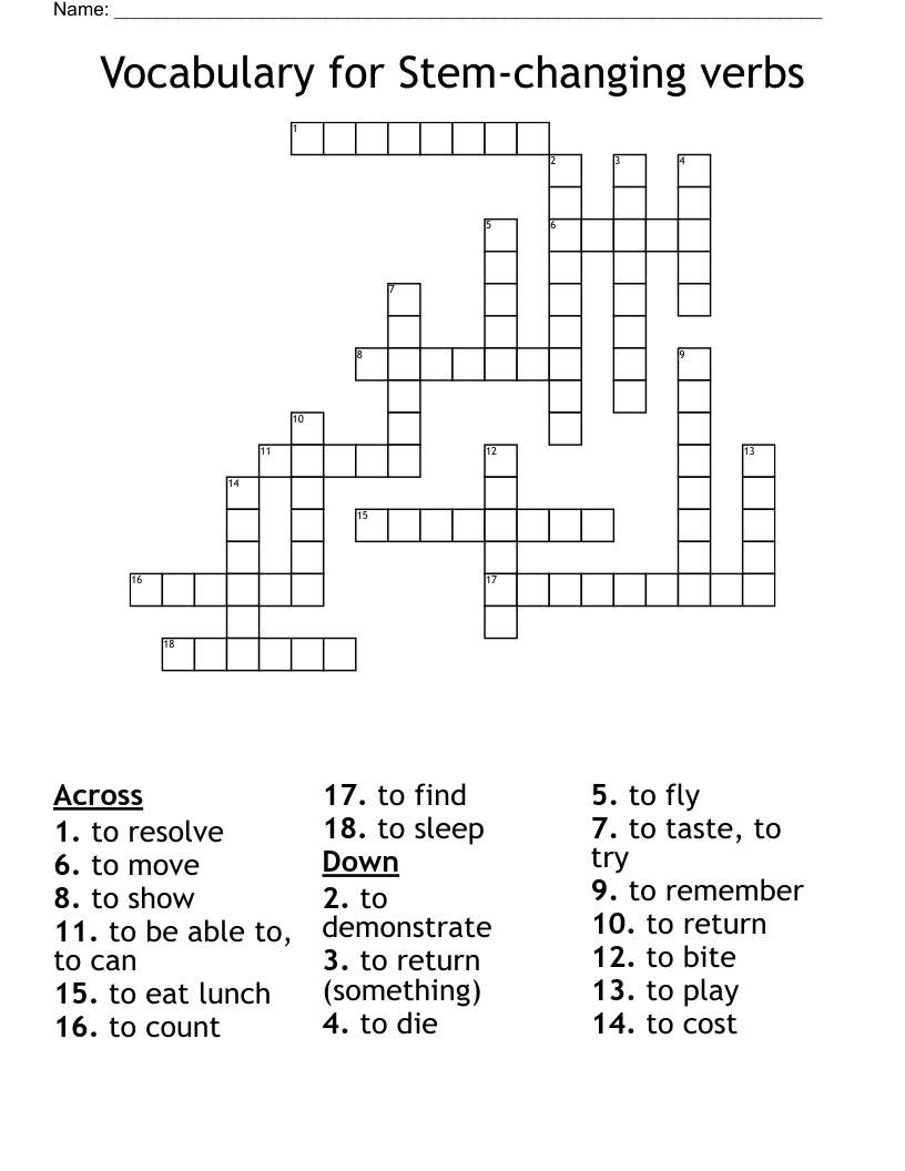  Vocabulary for Stem-changing verbs Crossword