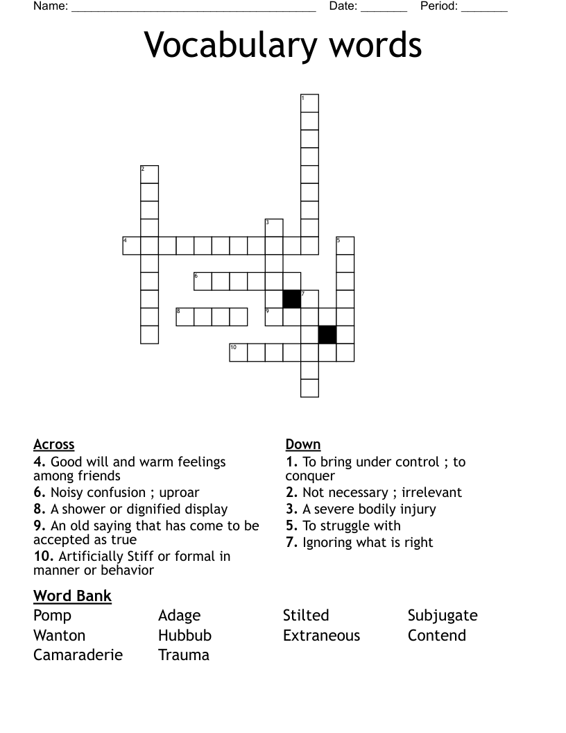  Vocabulary words  Crossword