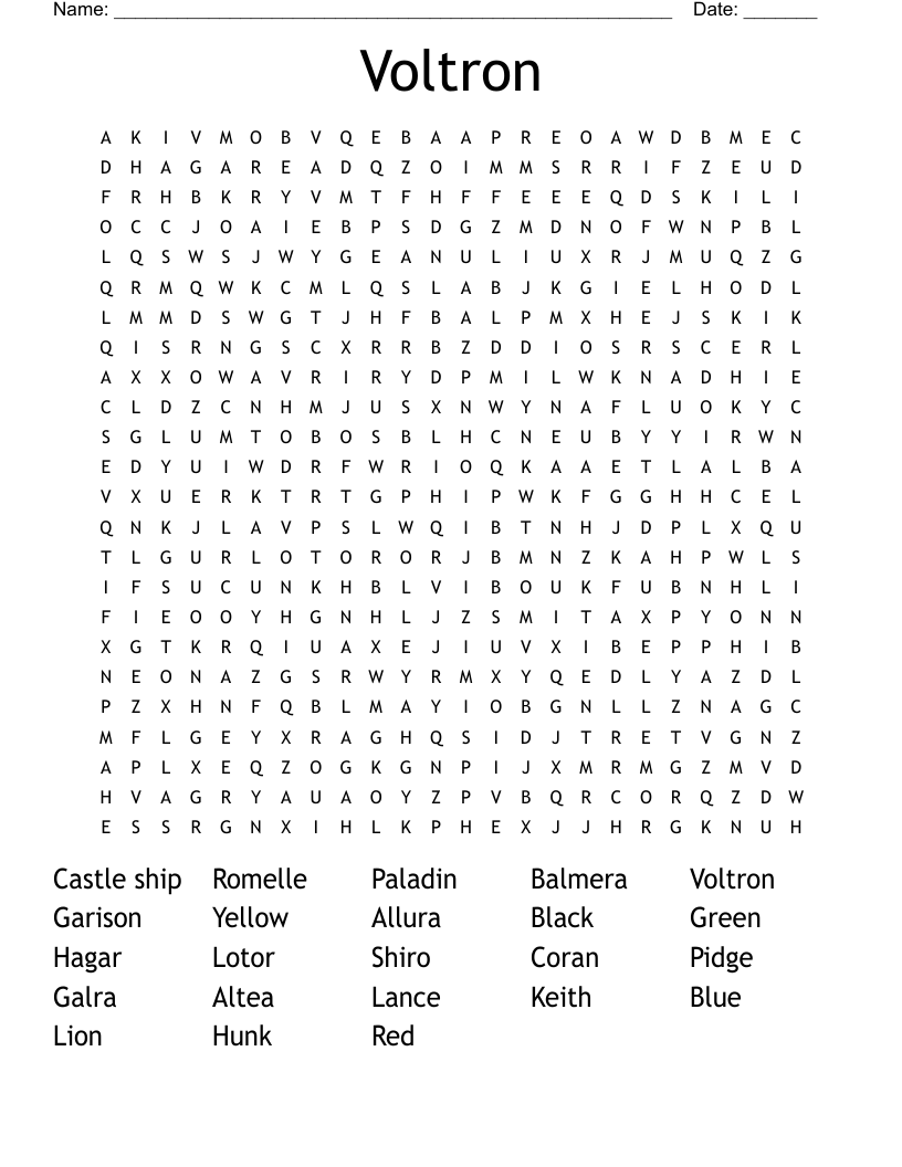  Voltron Word Search