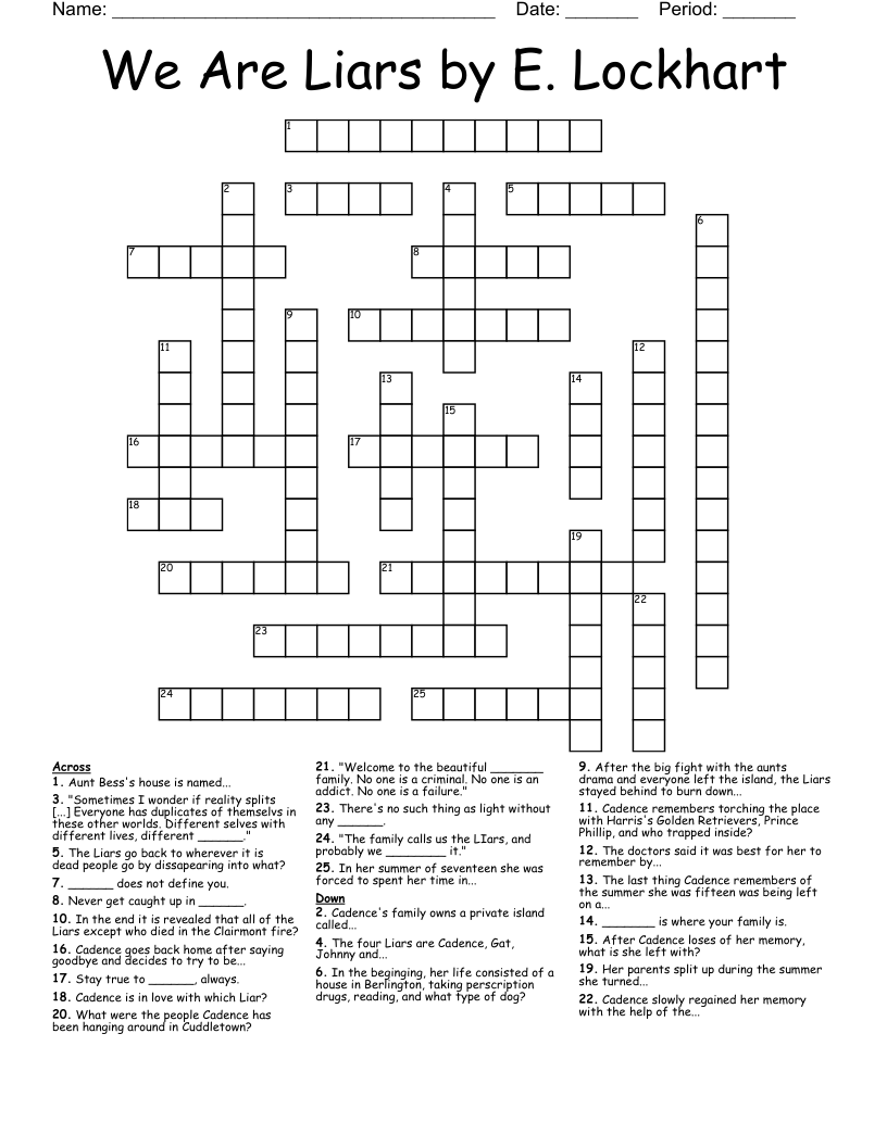 We Are Liars by E. Lockhart Crossword