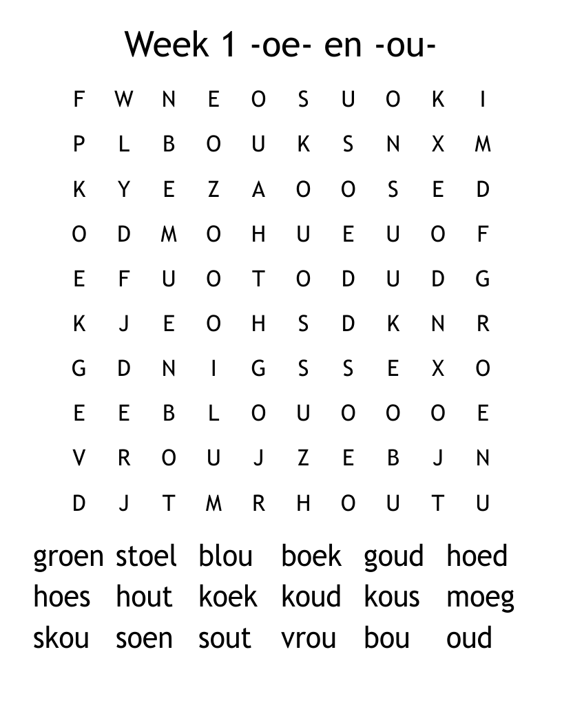  Week 1 -oe- en -ou- Word Search
