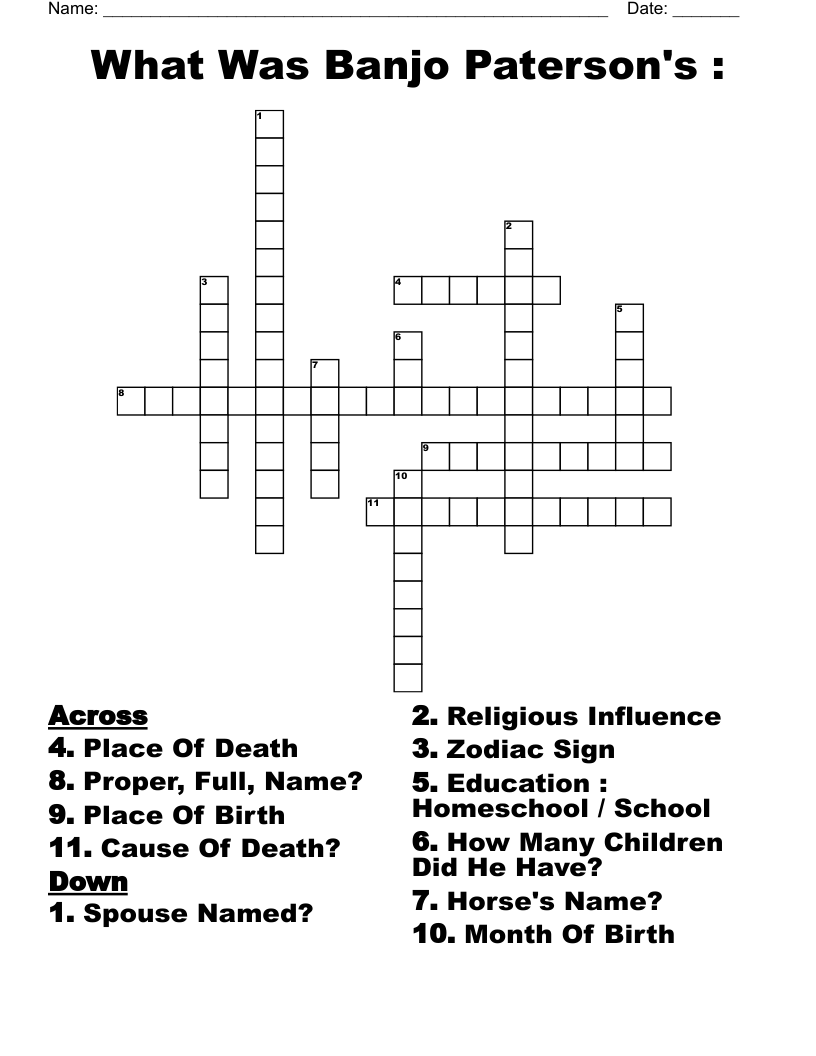  What Was Banjo Paterson's : Crossword