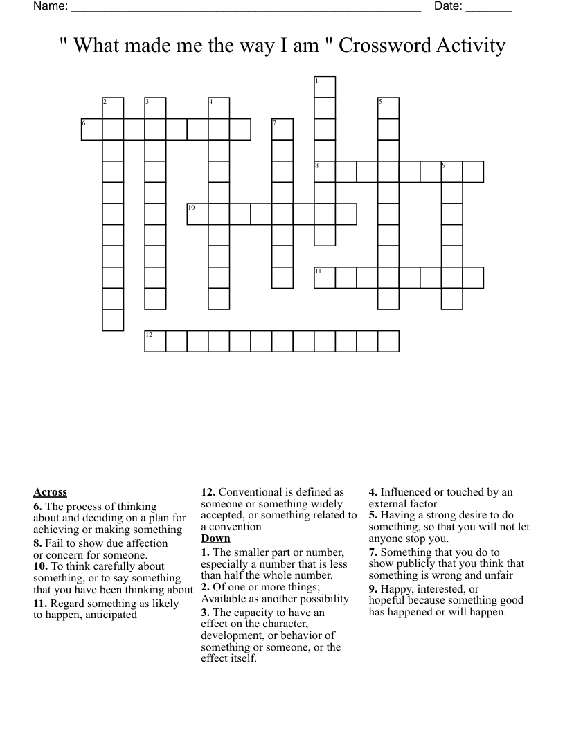 " What made me the way I am " Crossword Activity