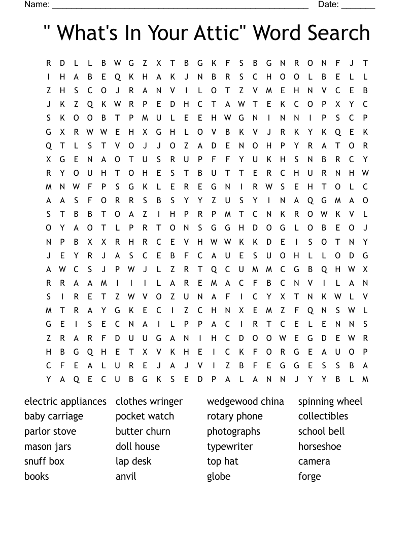 " What's In Your Attic" Word Search
