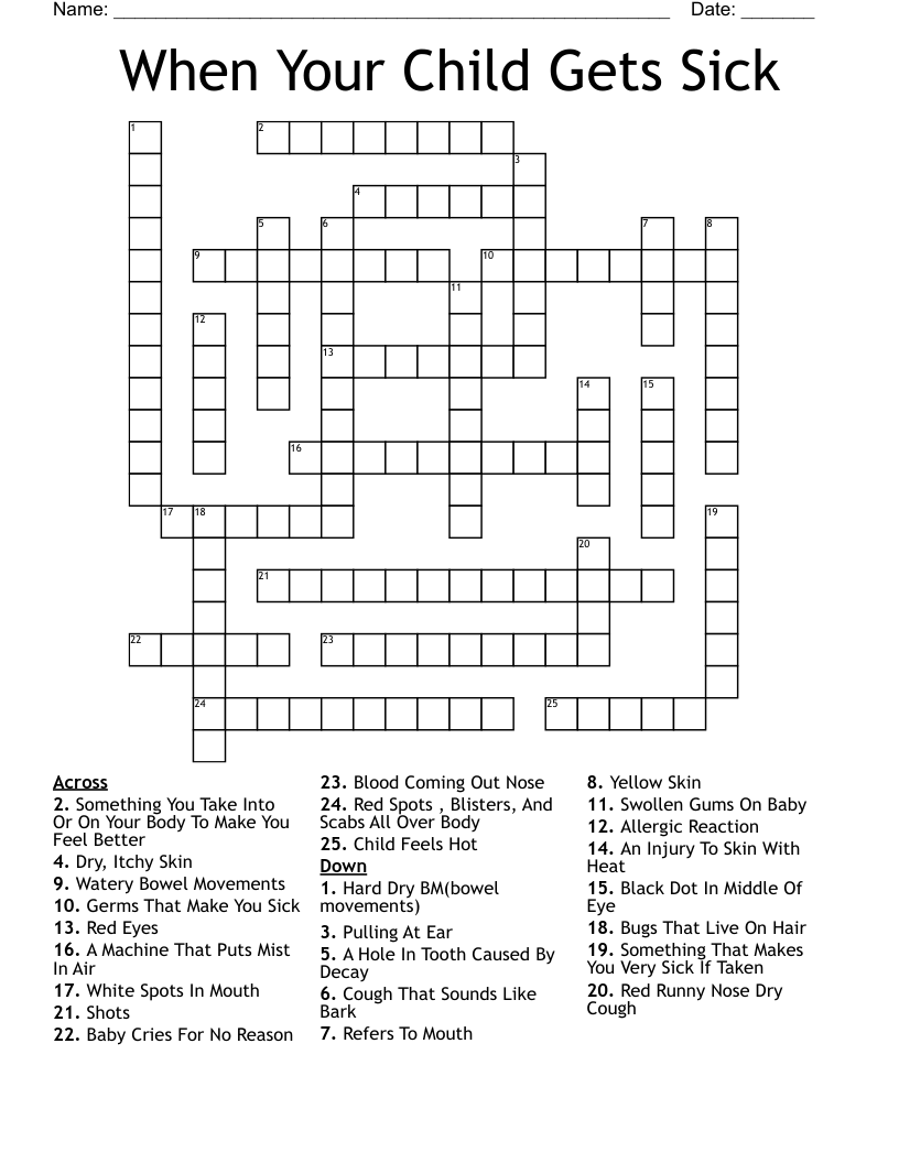  When Your Child Gets Sick Crossword